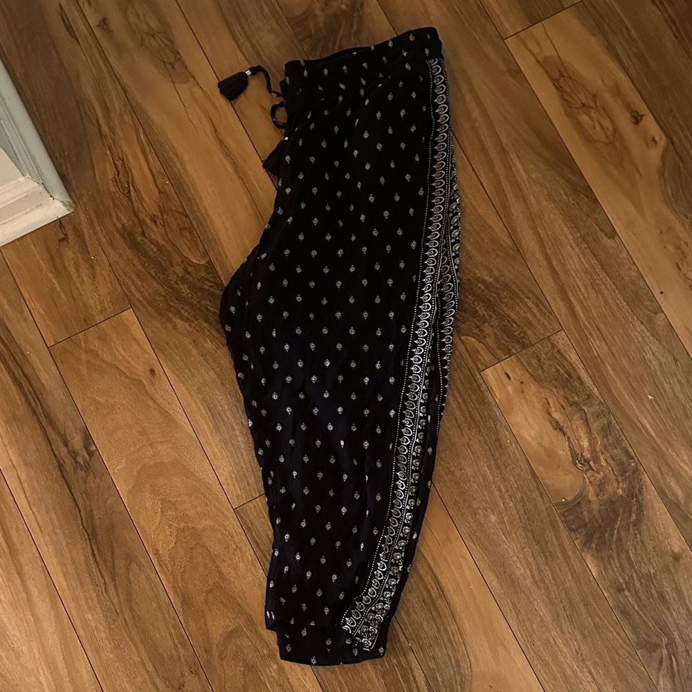 Old Navy Black Pants with White Paisley Design